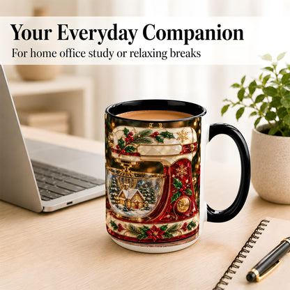 #pl[15oz|Black] Holiday Baking Mixer Coffee Mug, Christmas Kitchen Mug, Ceramic Cup