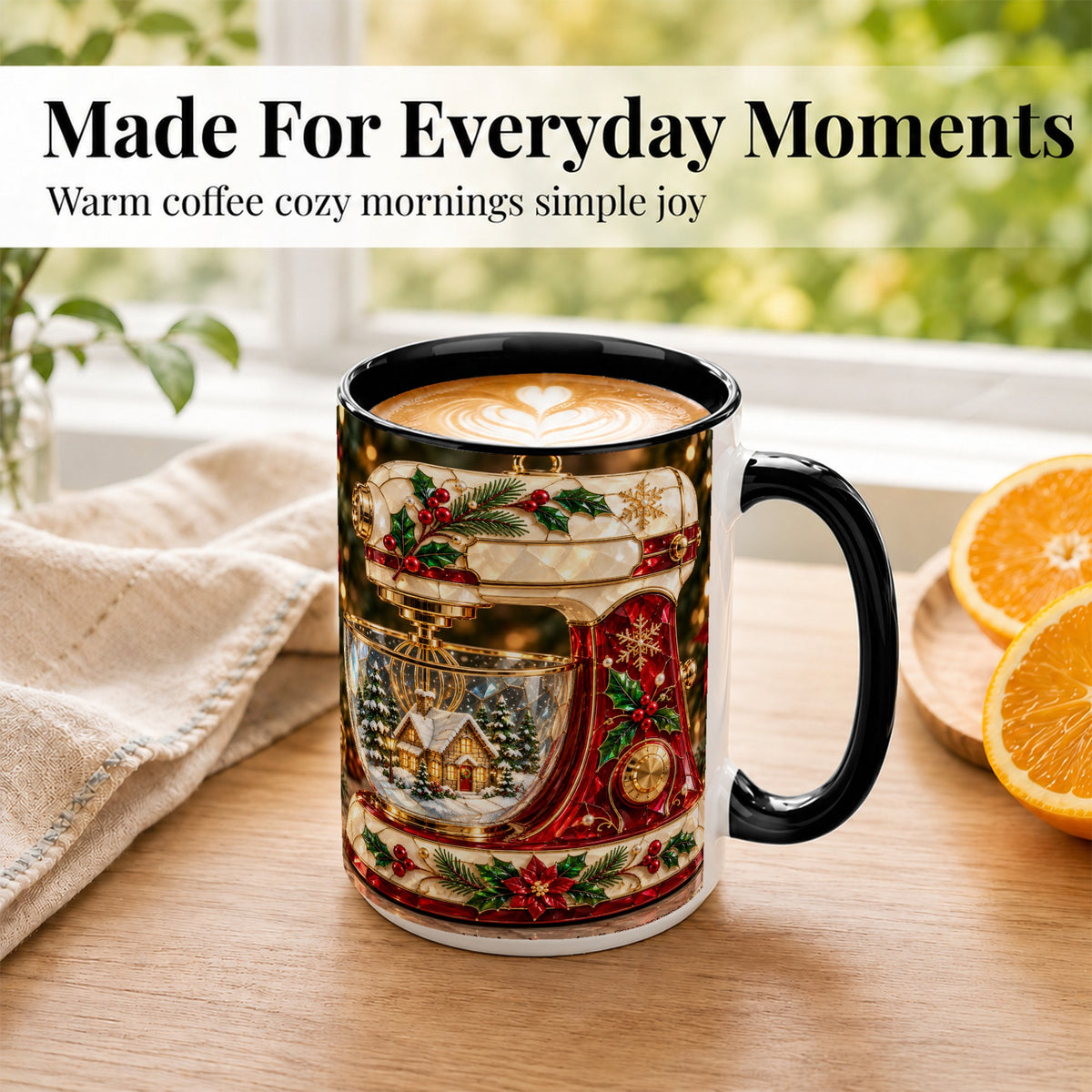 #pl[15oz|Black] Holiday Baking Mixer Coffee Mug, Christmas Kitchen Mug, Ceramic Cup