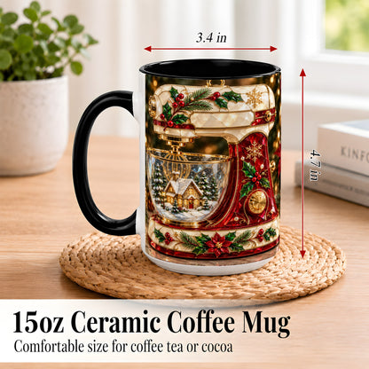 #pl[15oz|Black] Holiday Baking Mixer Coffee Mug, Christmas Kitchen Mug, Ceramic Cup