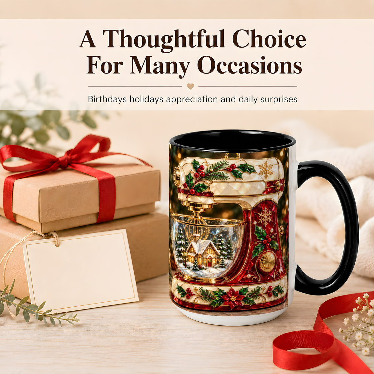 #pl[15oz|Black] Holiday Baking Mixer Coffee Mug, Christmas Kitchen Mug, Ceramic Cup