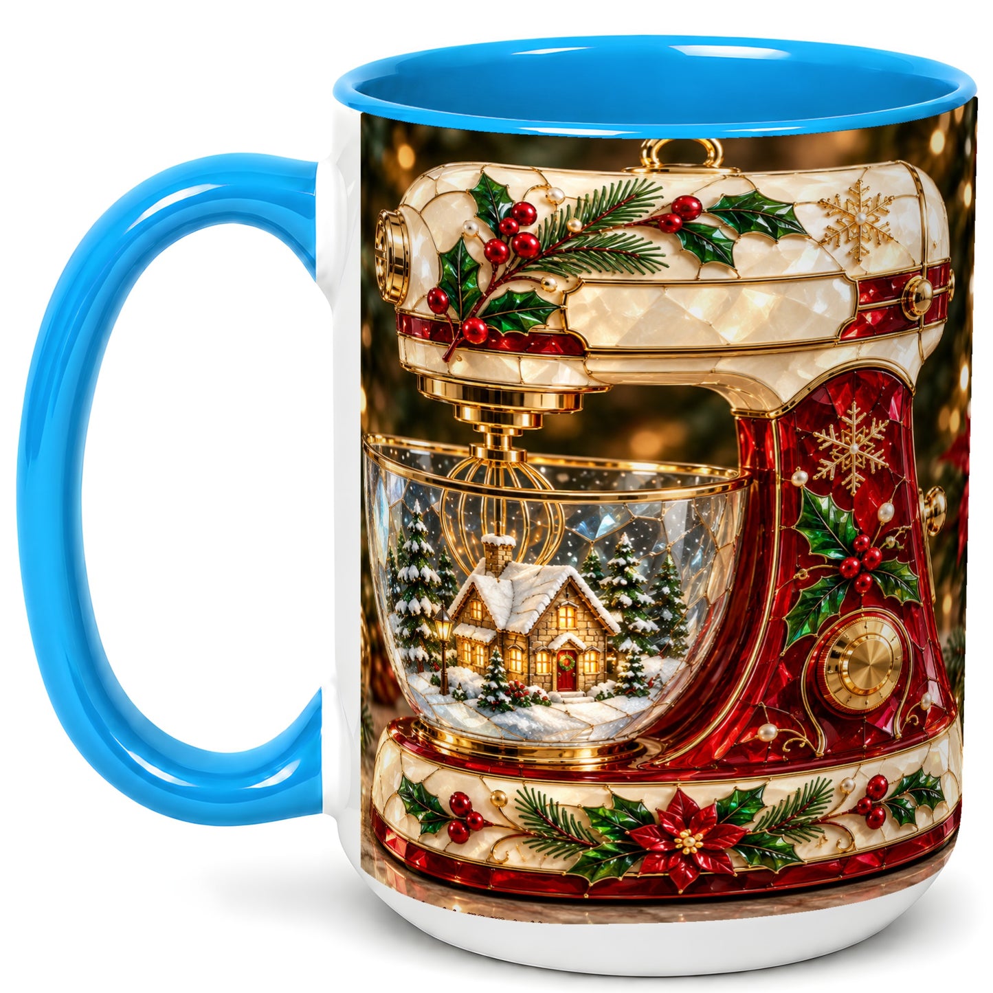#pl[15oz|Blue] Holiday Baking Mixer Coffee Mug, Christmas Kitchen Mug, Ceramic Cup