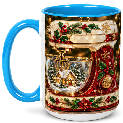 #pl[15oz|Blue] Holiday Baking Mixer Coffee Mug, Christmas Kitchen Mug, Ceramic Cup