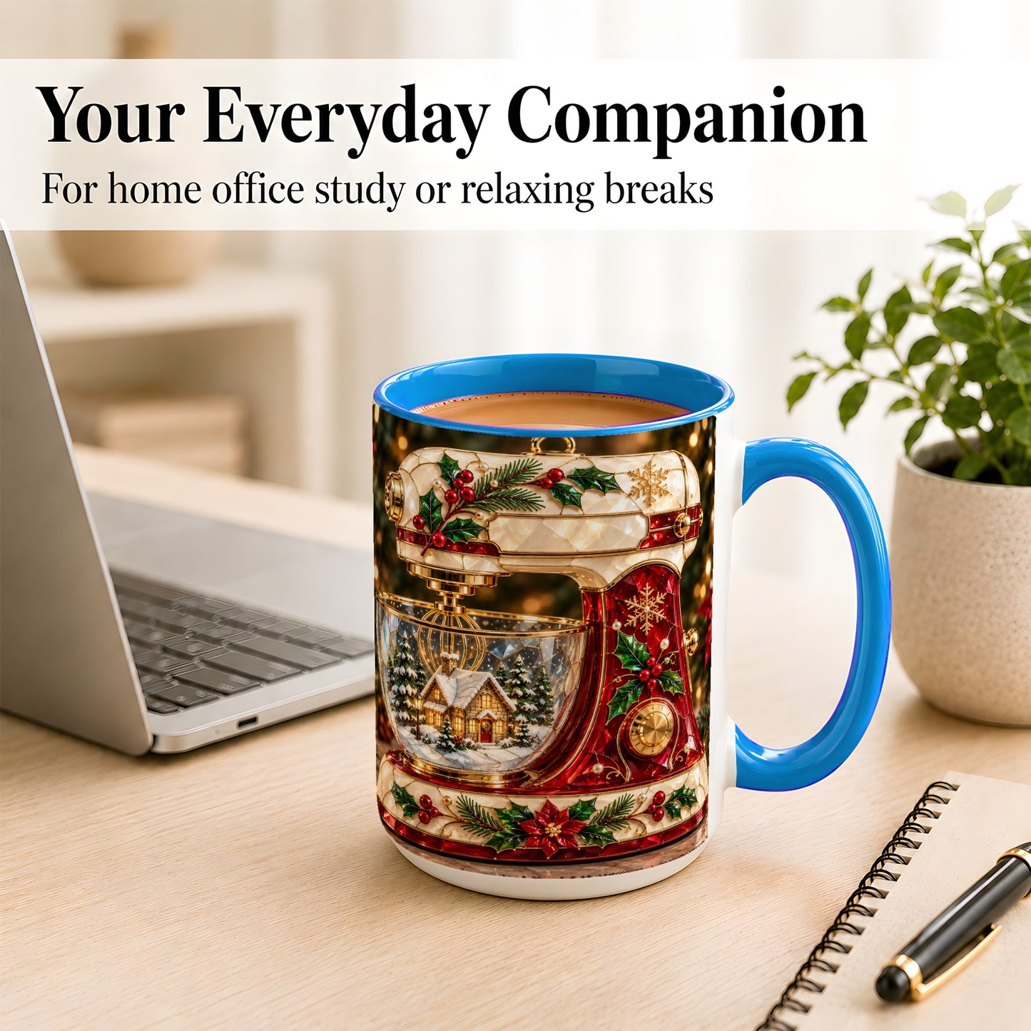 #pl[15oz|Blue] Holiday Baking Mixer Coffee Mug, Christmas Kitchen Mug, Ceramic Cup