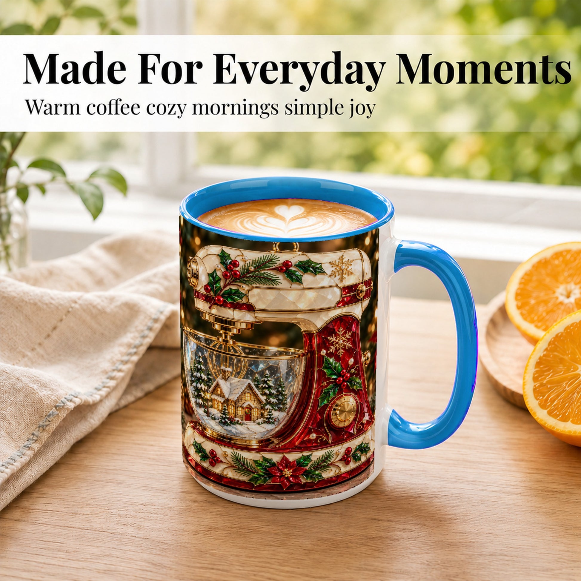 #pl[15oz|Blue] Holiday Baking Mixer Coffee Mug, Christmas Kitchen Mug, Ceramic Cup