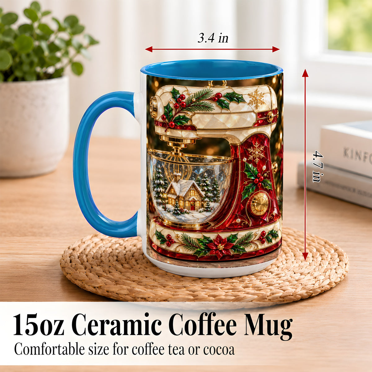 #pl[15oz|Blue] Holiday Baking Mixer Coffee Mug, Christmas Kitchen Mug, Ceramic Cup