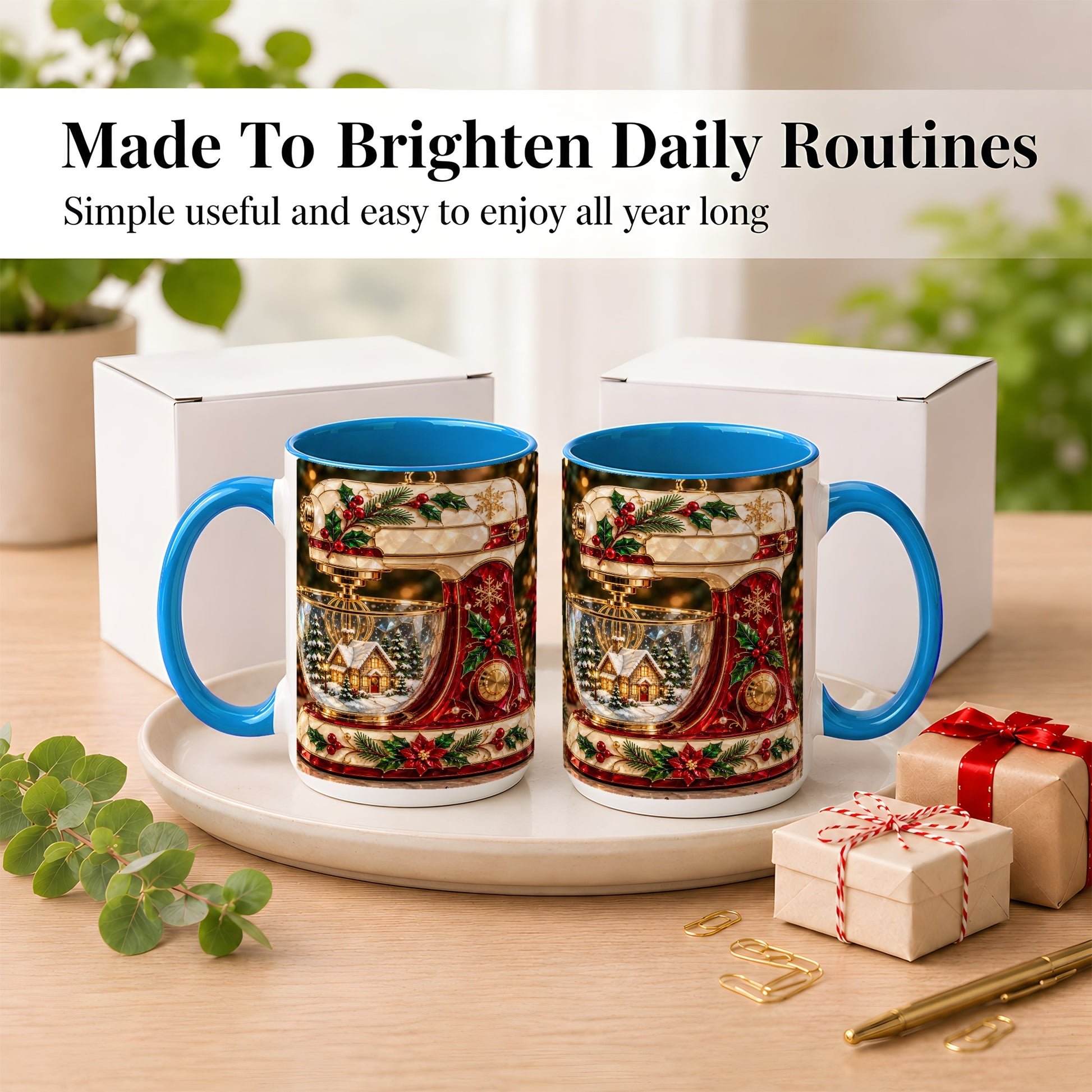 #pl[15oz|Blue] Holiday Baking Mixer Coffee Mug, Christmas Kitchen Mug, Ceramic Cup