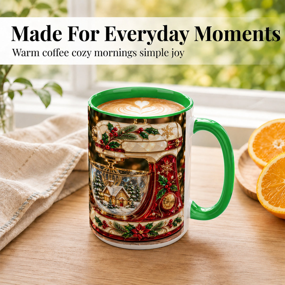 #pl[15oz|Green] Holiday Baking Mixer Coffee Mug, Christmas Kitchen Mug, Ceramic Cup