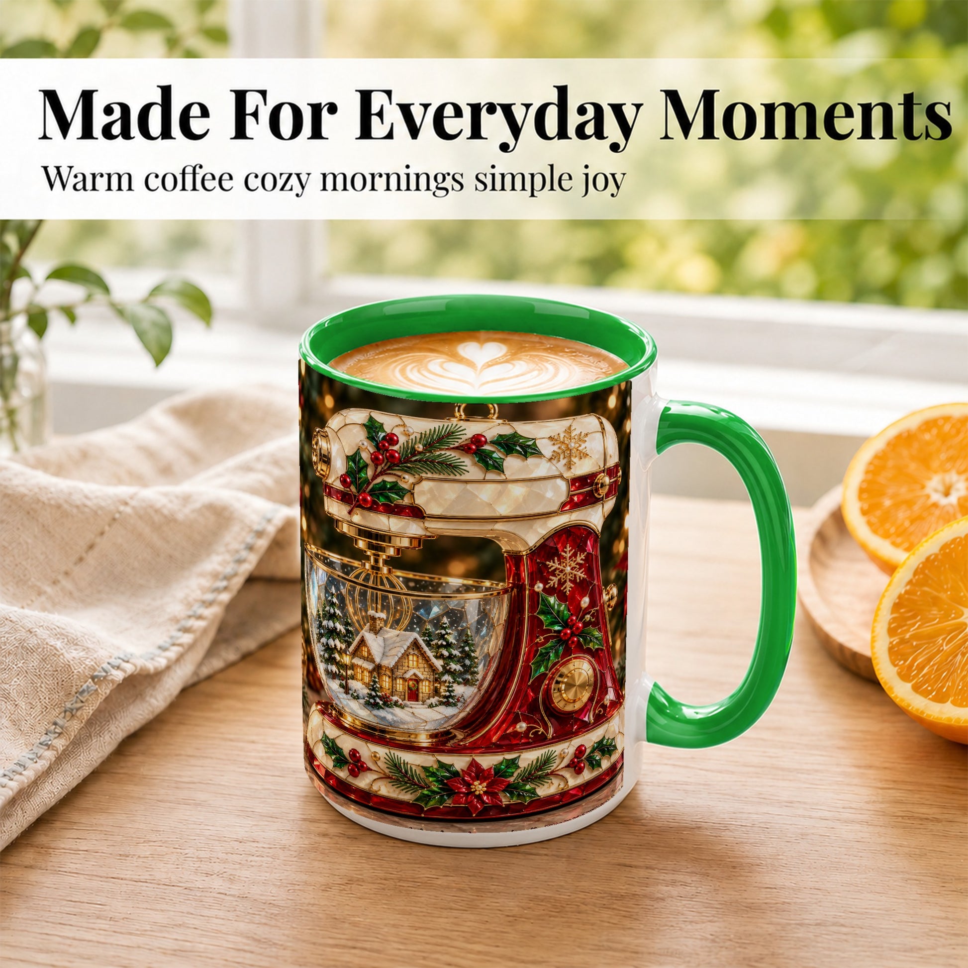 #pl[15oz|Green] Holiday Baking Mixer Coffee Mug, Christmas Kitchen Mug, Ceramic Cup