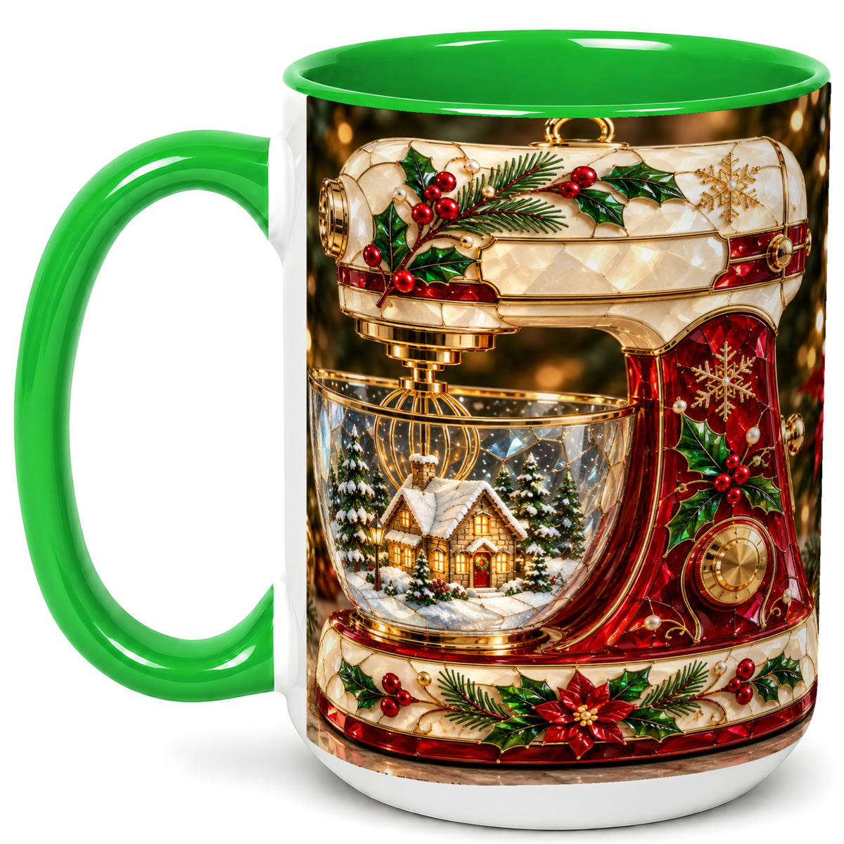 #pl[15oz|Green] Holiday Baking Mixer Coffee Mug, Christmas Kitchen Mug, Ceramic Cup