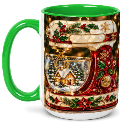 #pl[15oz|Green] Holiday Baking Mixer Coffee Mug, Christmas Kitchen Mug, Ceramic Cup