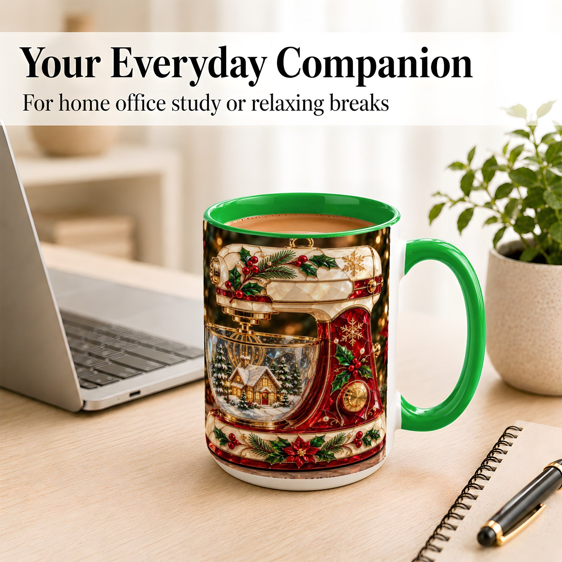 #pl[15oz|Green] Holiday Baking Mixer Coffee Mug, Christmas Kitchen Mug, Ceramic Cup