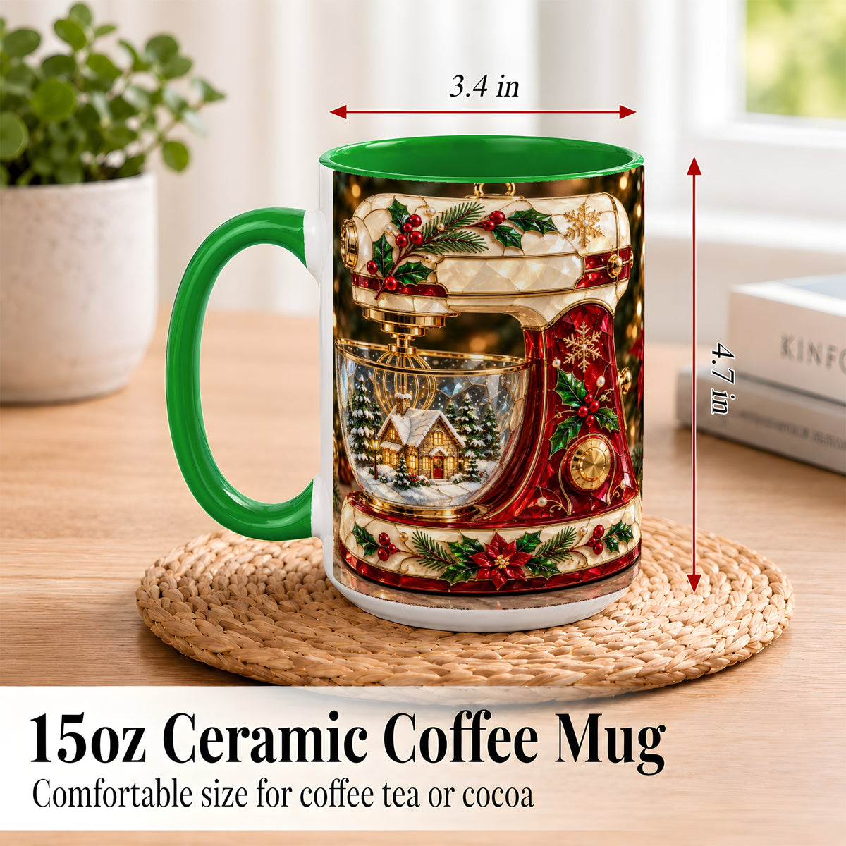 #pl[15oz|Green] Holiday Baking Mixer Coffee Mug, Christmas Kitchen Mug, Ceramic Cup