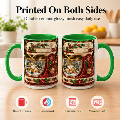 #pl[15oz|Green] Holiday Baking Mixer Coffee Mug, Christmas Kitchen Mug, Ceramic Cup