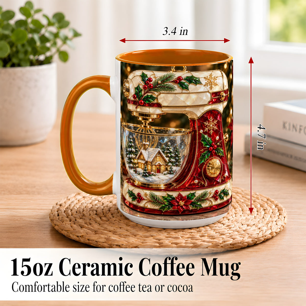 #pl[15oz|Orange] Holiday Baking Mixer Coffee Mug, Christmas Kitchen Mug, Ceramic Cup