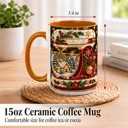 #pl[15oz|Orange] Holiday Baking Mixer Coffee Mug, Christmas Kitchen Mug, Ceramic Cup