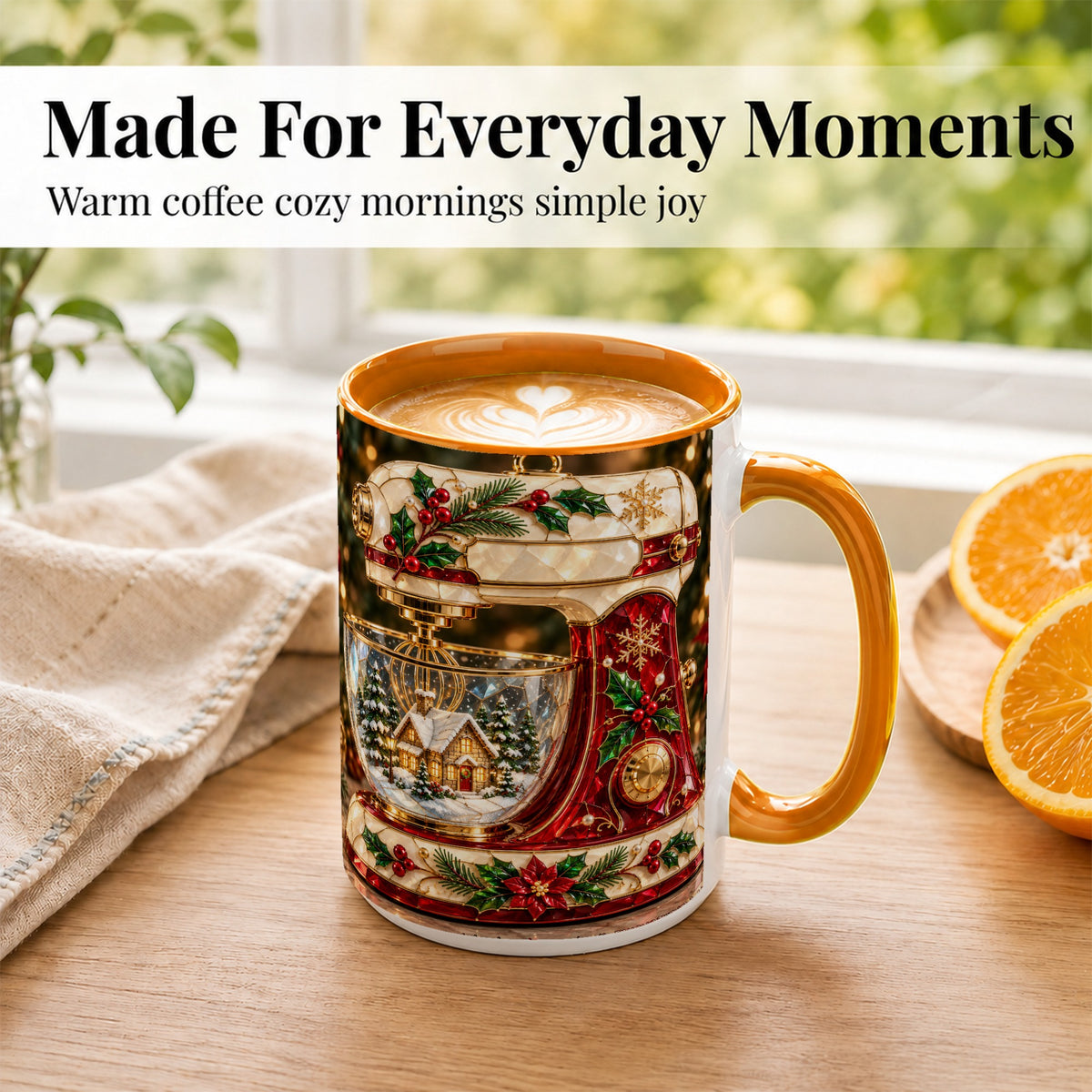 #pl[15oz|Orange] Holiday Baking Mixer Coffee Mug, Christmas Kitchen Mug, Ceramic Cup