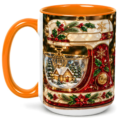 #pl[15oz|Orange] Holiday Baking Mixer Coffee Mug, Christmas Kitchen Mug, Ceramic Cup