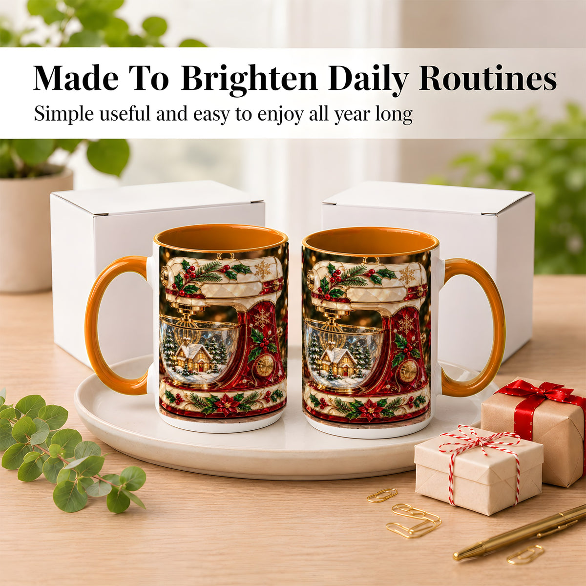 #pl[15oz|Orange] Holiday Baking Mixer Coffee Mug, Christmas Kitchen Mug, Ceramic Cup