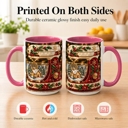 #pl[15oz|Pink] Holiday Baking Mixer Coffee Mug, Christmas Kitchen Mug, Ceramic Cup