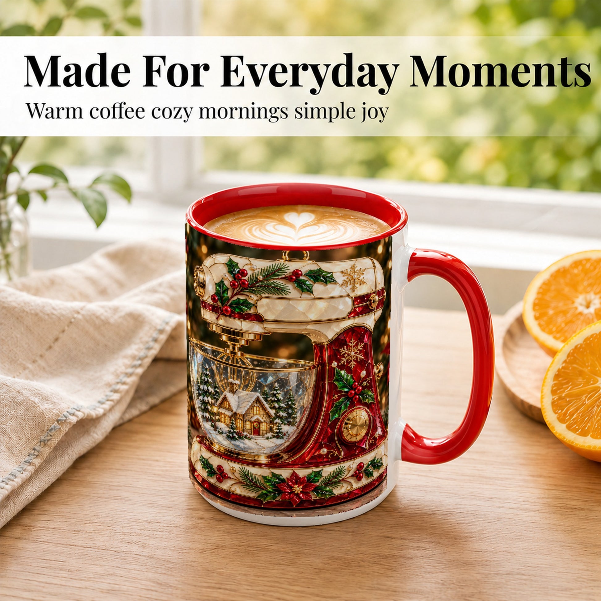 #pl[15oz|Red] Holiday Baking Mixer Coffee Mug, Christmas Kitchen Mug, Ceramic Cup