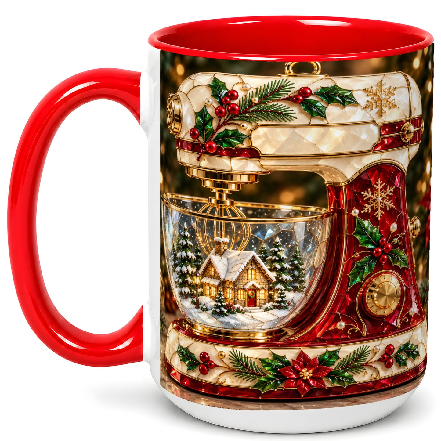 #pl[15oz|Red] Holiday Baking Mixer Coffee Mug, Christmas Kitchen Mug, Ceramic Cup