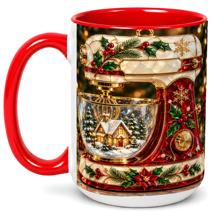 #pl[15oz|Red] Holiday Baking Mixer Coffee Mug, Christmas Kitchen Mug, Ceramic Cup