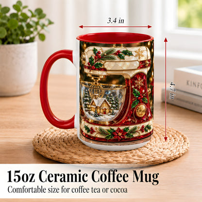 #pl[15oz|Red] Holiday Baking Mixer Coffee Mug, Christmas Kitchen Mug, Ceramic Cup