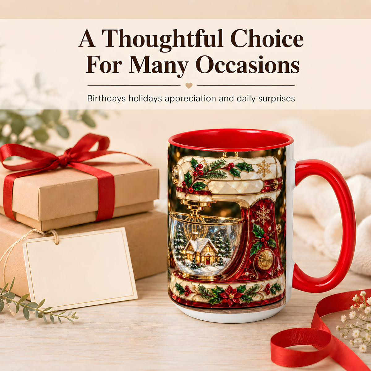 #pl[15oz|Red] Holiday Baking Mixer Coffee Mug, Christmas Kitchen Mug, Ceramic Cup