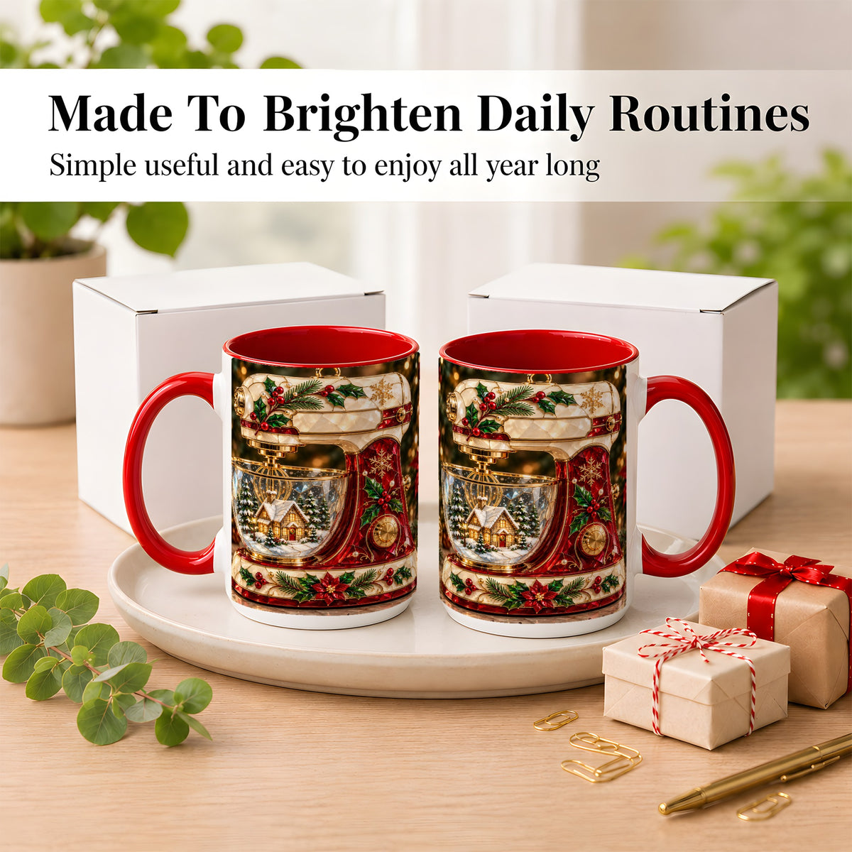 #pl[15oz|Red] Holiday Baking Mixer Coffee Mug, Christmas Kitchen Mug, Ceramic Cup