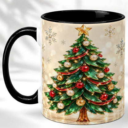 #pl[11oz|Black] Jeweled Christmas Tree Coffee Mug, Festive Ornament Mug, Ceramic Cup