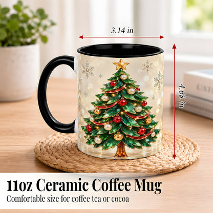 #pl[11oz|Black] Jeweled Christmas Tree Coffee Mug, Festive Ornament Mug, Ceramic Cup