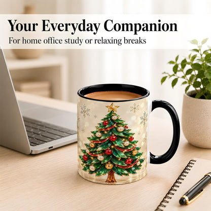 #pl[11oz|Black] Jeweled Christmas Tree Coffee Mug, Festive Ornament Mug, Ceramic Cup