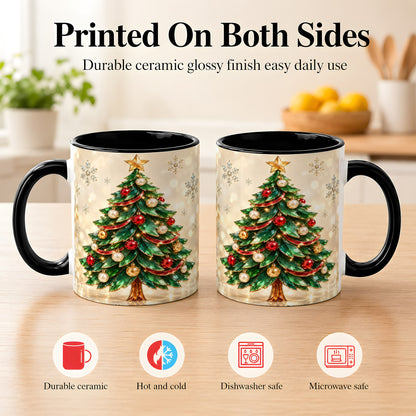 #pl[11oz|Black] Jeweled Christmas Tree Coffee Mug, Festive Ornament Mug, Ceramic Cup