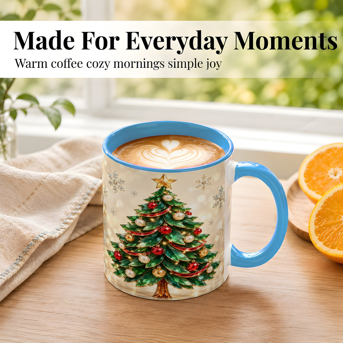 #pl[11oz|Blue] Jeweled Christmas Tree Coffee Mug, Festive Ornament Mug, Ceramic Cup