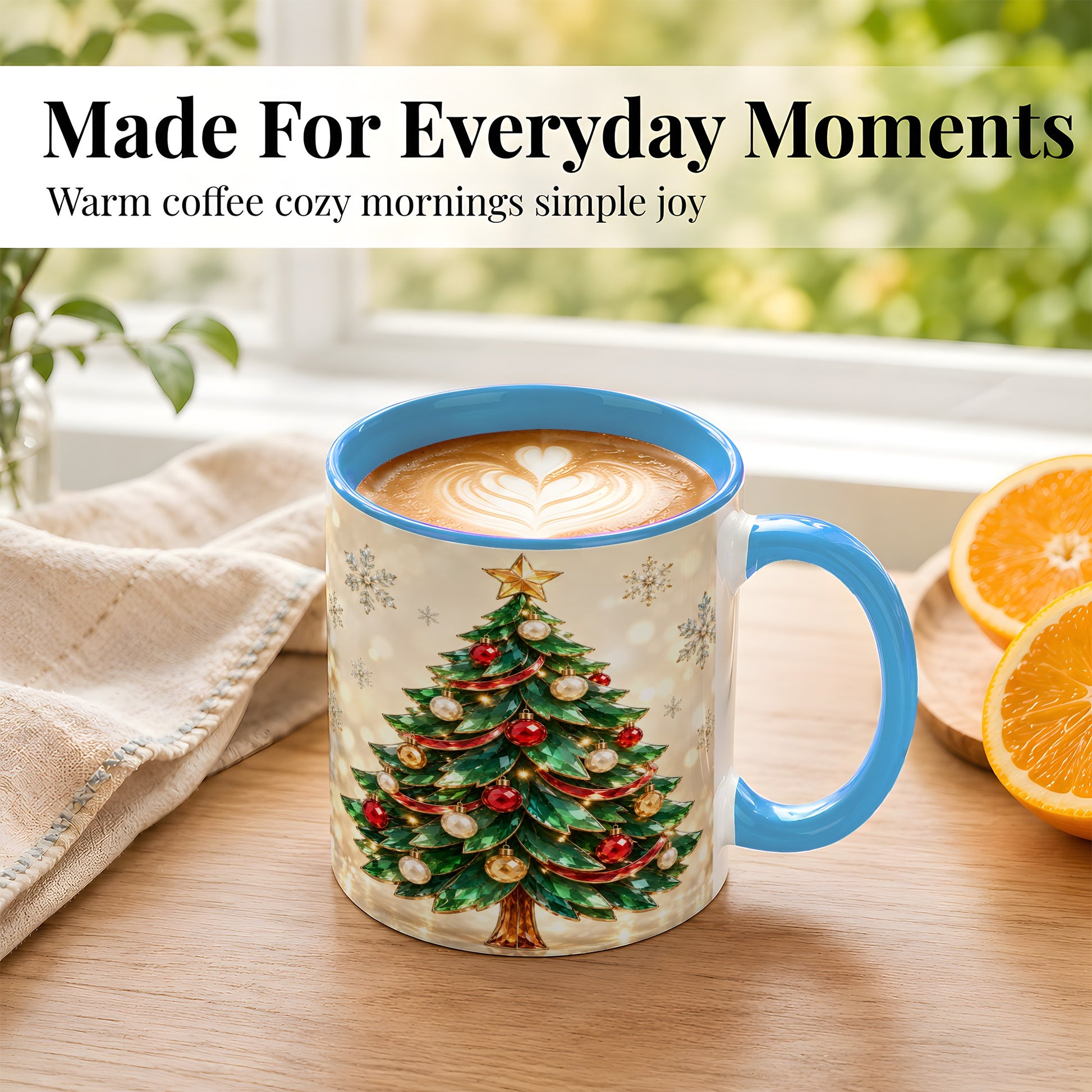 #pl[11oz|Blue] Jeweled Christmas Tree Coffee Mug, Festive Ornament Mug, Ceramic Cup