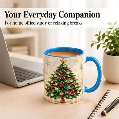 #pl[11oz|Blue] Jeweled Christmas Tree Coffee Mug, Festive Ornament Mug, Ceramic Cup