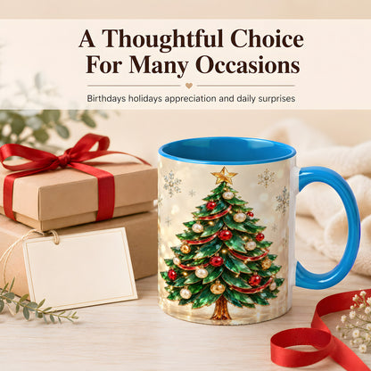 #pl[11oz|Blue] Jeweled Christmas Tree Coffee Mug, Festive Ornament Mug, Ceramic Cup