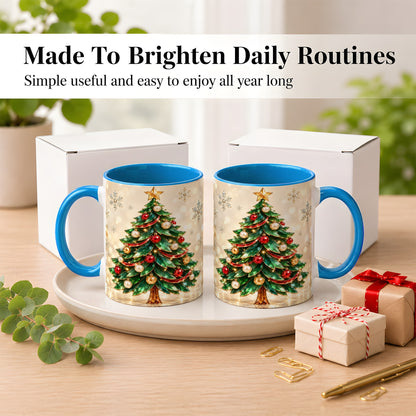 #pl[11oz|Blue] Jeweled Christmas Tree Coffee Mug, Festive Ornament Mug, Ceramic Cup