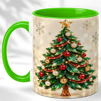 #pl[11oz|Green] Jeweled Christmas Tree Coffee Mug, Festive Ornament Mug, Ceramic Cup