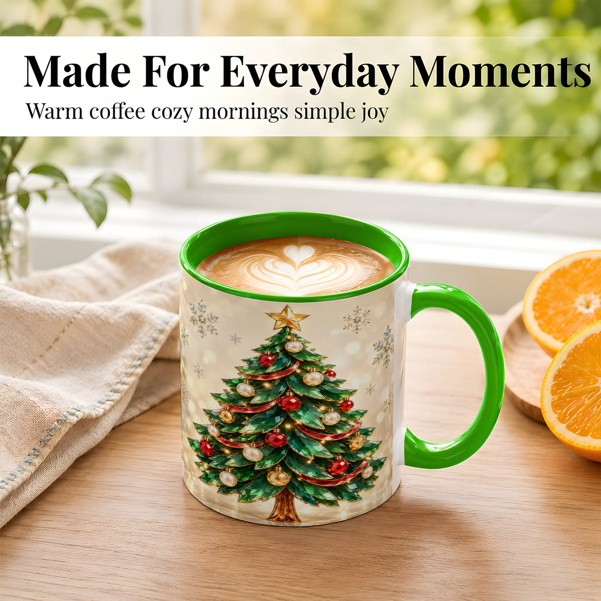 #pl[11oz|Green] Jeweled Christmas Tree Coffee Mug, Festive Ornament Mug, Ceramic Cup
