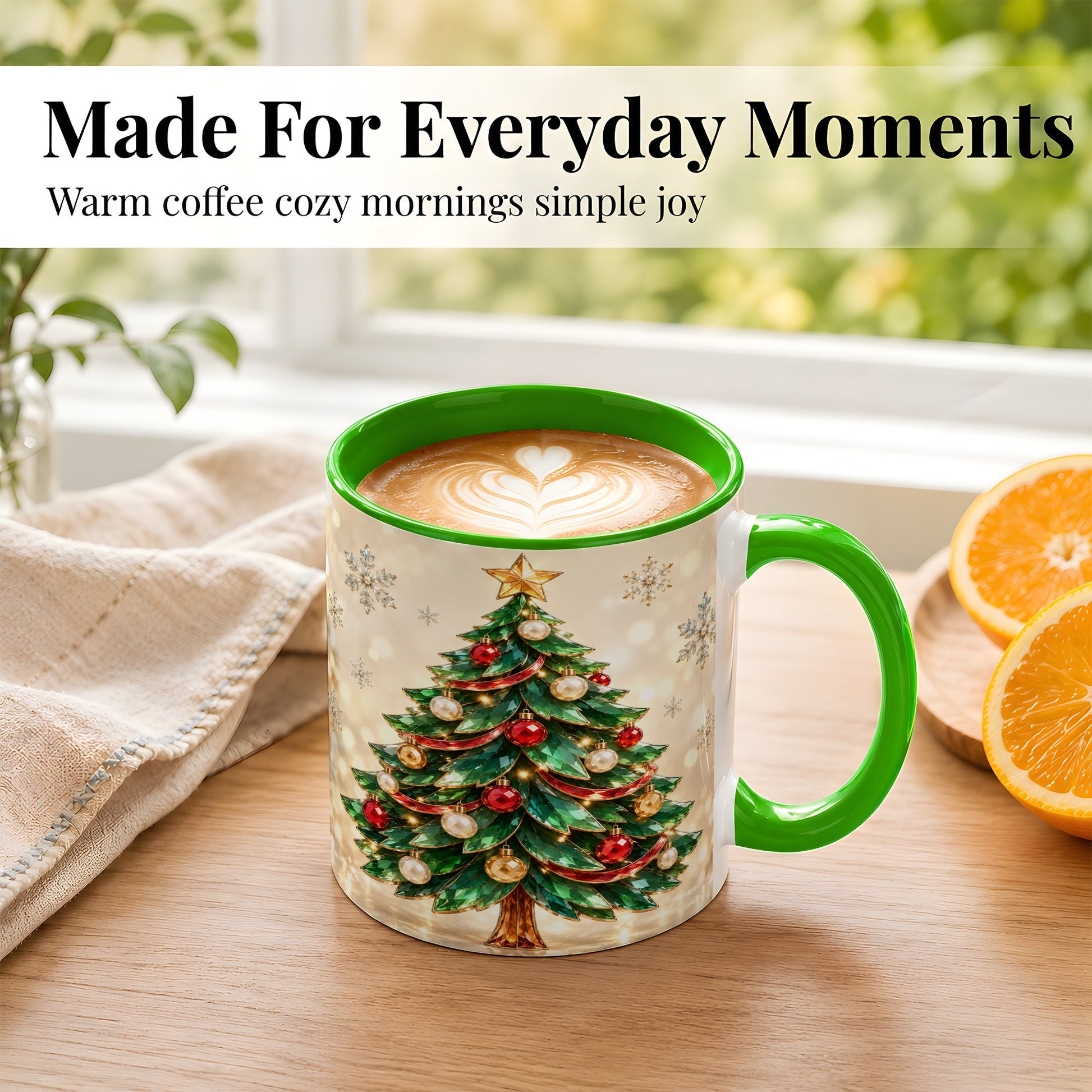 #pl[11oz|Green] Jeweled Christmas Tree Coffee Mug, Festive Ornament Mug, Ceramic Cup