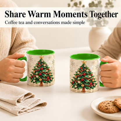 #pl[11oz|Green] Jeweled Christmas Tree Coffee Mug, Festive Ornament Mug, Ceramic Cup