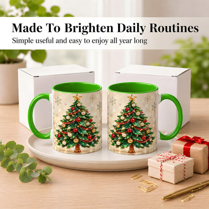 #pl[11oz|Green] Jeweled Christmas Tree Coffee Mug, Festive Ornament Mug, Ceramic Cup
