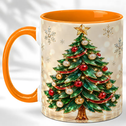 #pl[11oz|Orange] Jeweled Christmas Tree Coffee Mug, Festive Ornament Mug, Ceramic Cup