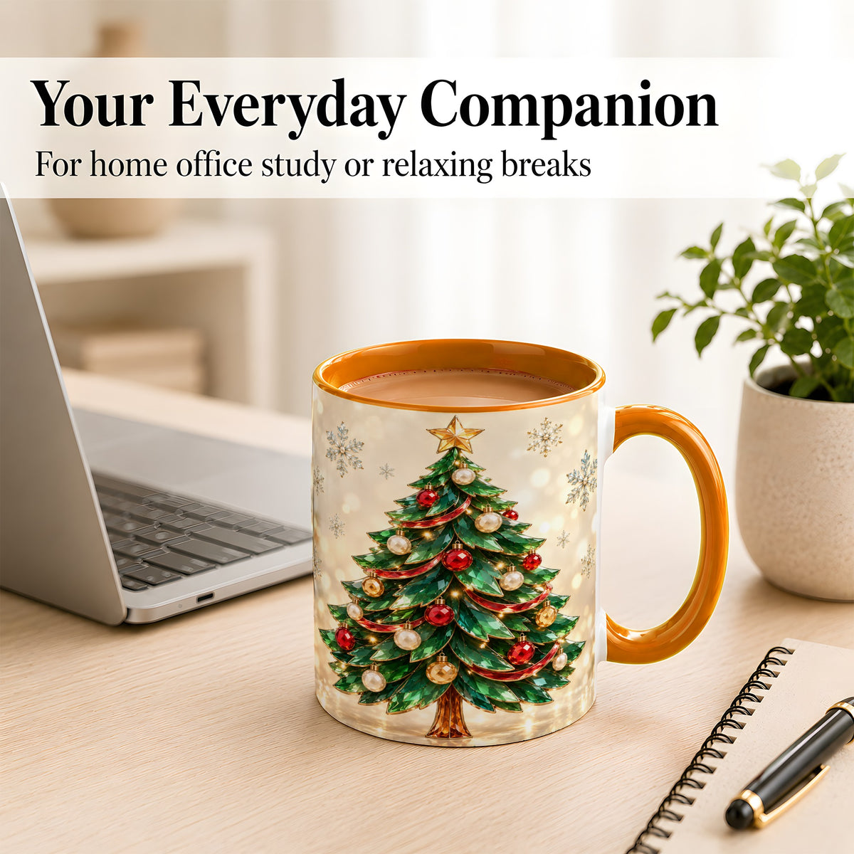 #pl[11oz|Orange] Jeweled Christmas Tree Coffee Mug, Festive Ornament Mug, Ceramic Cup