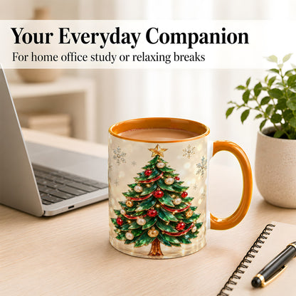 #pl[11oz|Orange] Jeweled Christmas Tree Coffee Mug, Festive Ornament Mug, Ceramic Cup