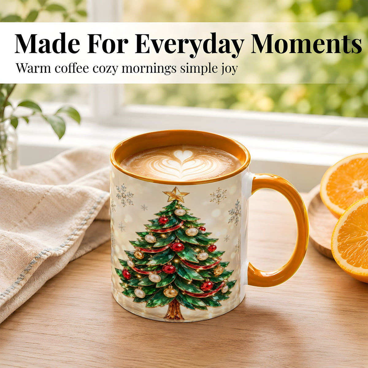 #pl[11oz|Orange] Jeweled Christmas Tree Coffee Mug, Festive Ornament Mug, Ceramic Cup