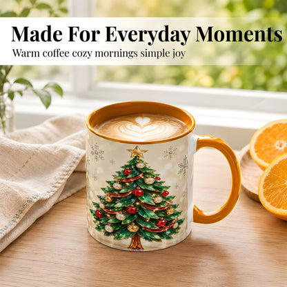 #pl[11oz|Orange] Jeweled Christmas Tree Coffee Mug, Festive Ornament Mug, Ceramic Cup
