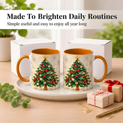 #pl[11oz|Orange] Jeweled Christmas Tree Coffee Mug, Festive Ornament Mug, Ceramic Cup