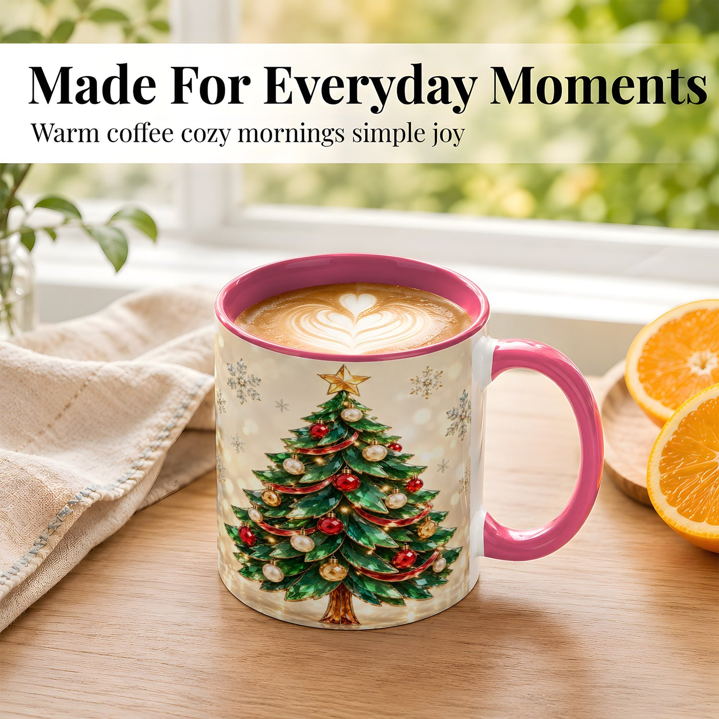 #pl[11oz|Pink] Jeweled Christmas Tree Coffee Mug, Festive Ornament Mug, Ceramic Cup
